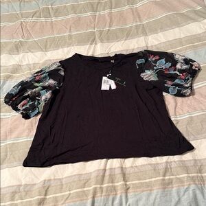 Tahari Black Top with Floral Sleeves